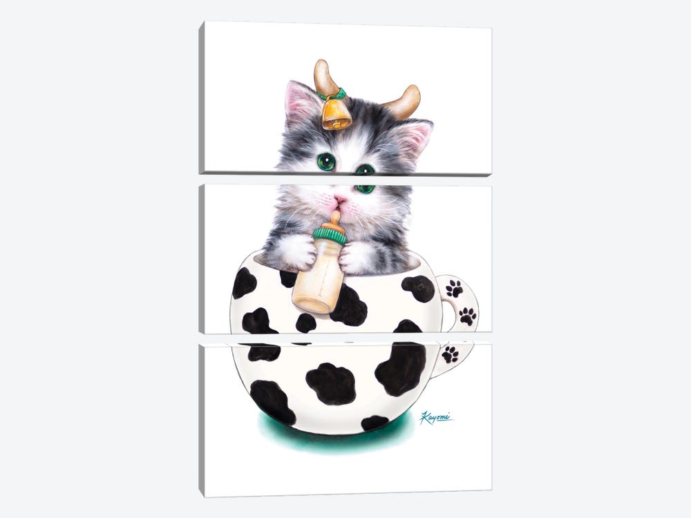 Cup Kitty Cow by Kayomi Harai 3-piece Canvas Wall Art