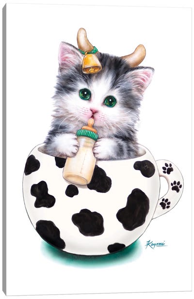 Cup Kitty Cow Canvas Art Print - Kayomi Harai