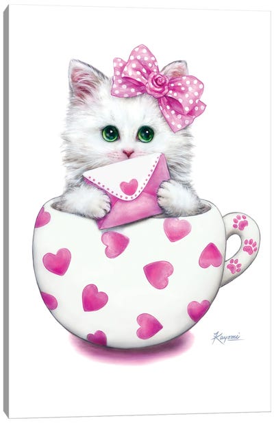 Cup Kitty Hearts Canvas Art Print - Kitten Art