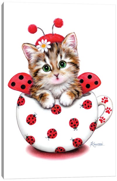 Cup Kitty Ladybug Canvas Art Print - Kayomi Harai