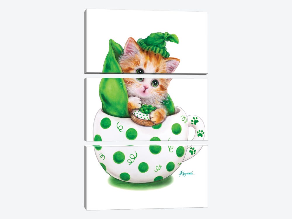 Cup Kitty Peapod by Kayomi Harai 3-piece Canvas Artwork