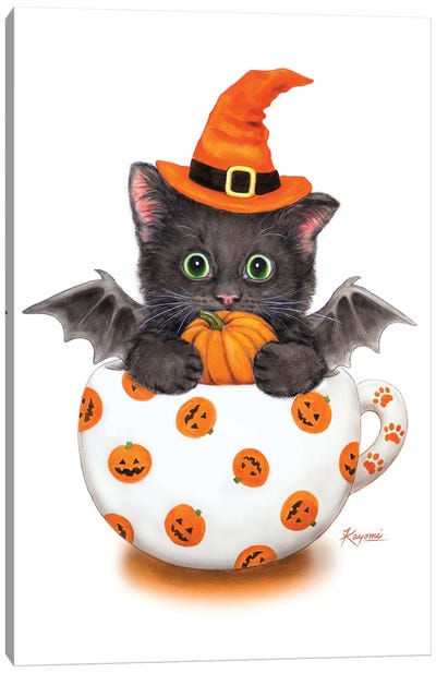 Cup Kitty Pumpkin Canvas Art Print - Kitten Art
