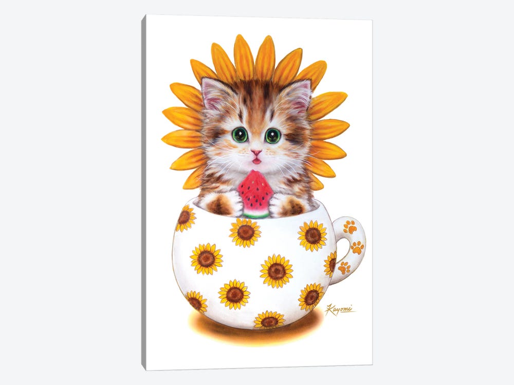 Cup Kitty Sunflower by Kayomi Harai 1-piece Canvas Art