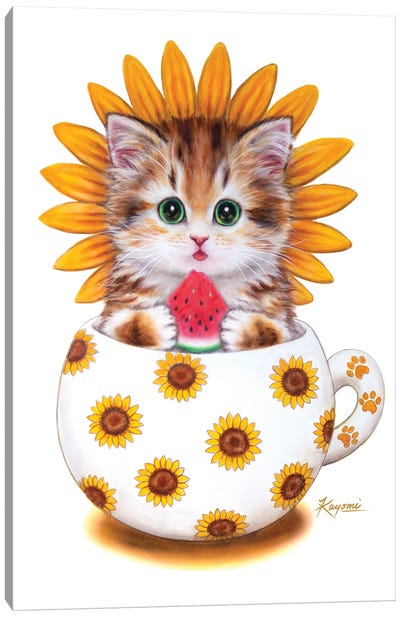 Cup Kitty Sunflower Canvas Art Print - Kayomi Harai