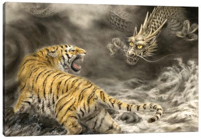 Dragon And Tiger Canvas Art Print - Mythical Creature Art