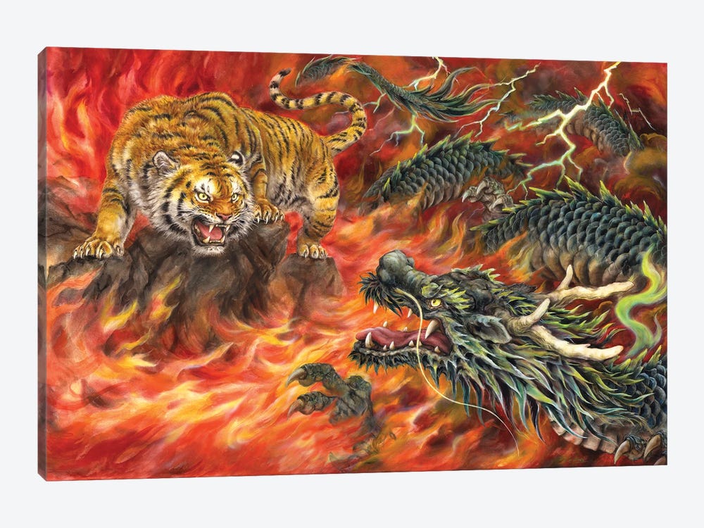 Dragon And Tiger In The Fire by Kayomi Harai 1-piece Canvas Art Print
