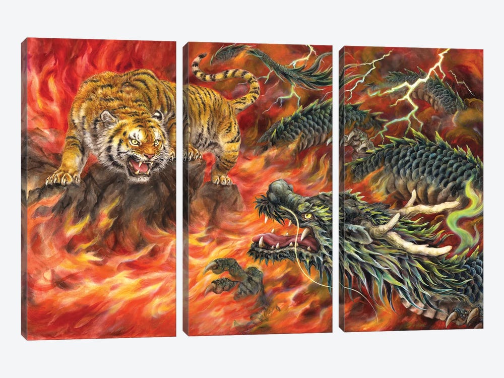 Dragon And Tiger In The Fire by Kayomi Harai 3-piece Canvas Art Print