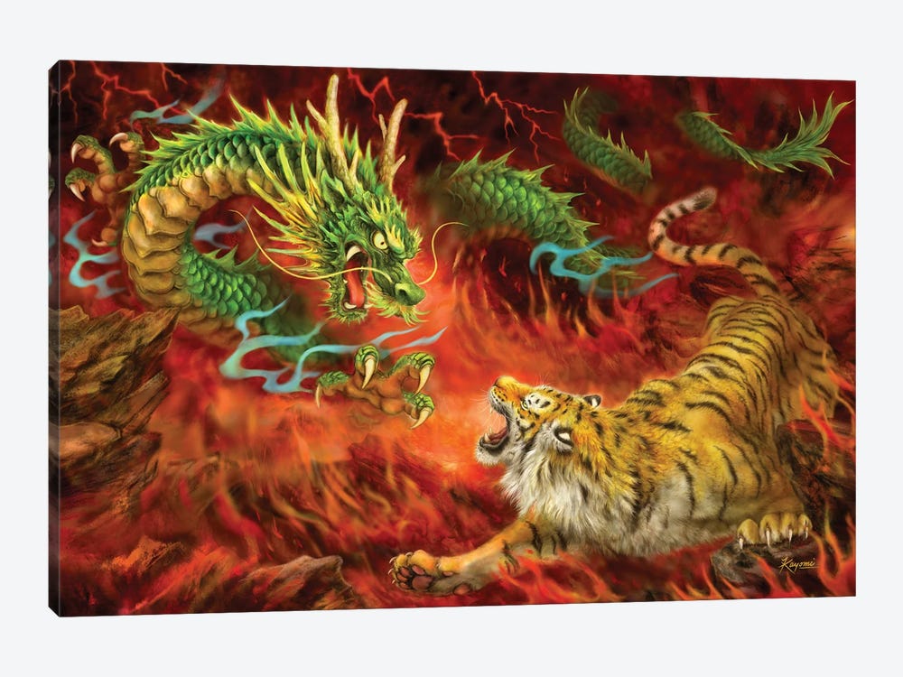 Dragon Vs Tiger On Fire by Kayomi Harai 1-piece Canvas Artwork