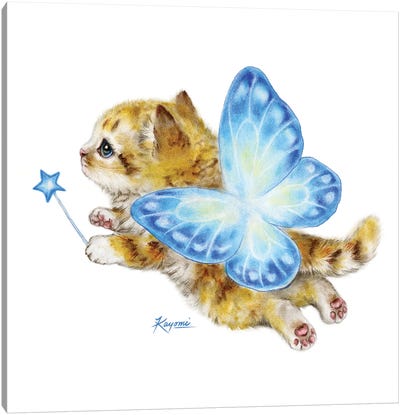 Fairy Kitten Blue Canvas Art Print - Kayomi Harai