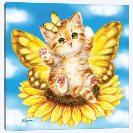 Fairy Kitten Sunflower Canvas Print #KYI183} by Kayomi Harai Canvas Artwork