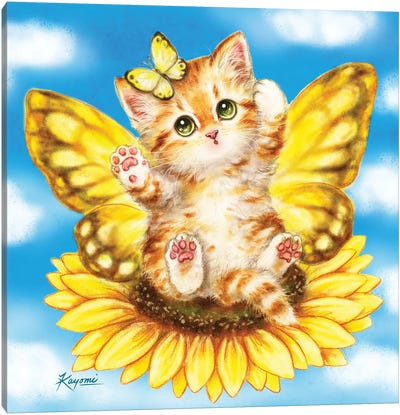 Fairy Kitten Sunflower Canvas Art Print - Kayomi Harai