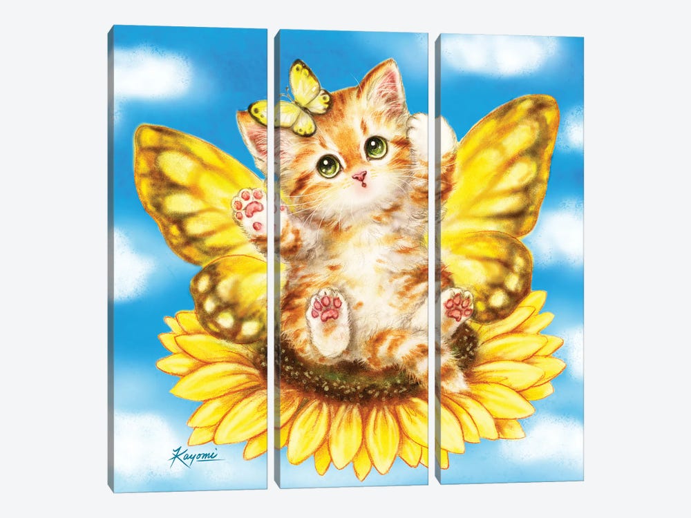 Fairy Kitten Sunflower by Kayomi Harai 3-piece Canvas Art Print