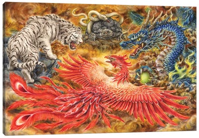 Four Heavenly Beasts Canvas Art Print - Japanese Décor