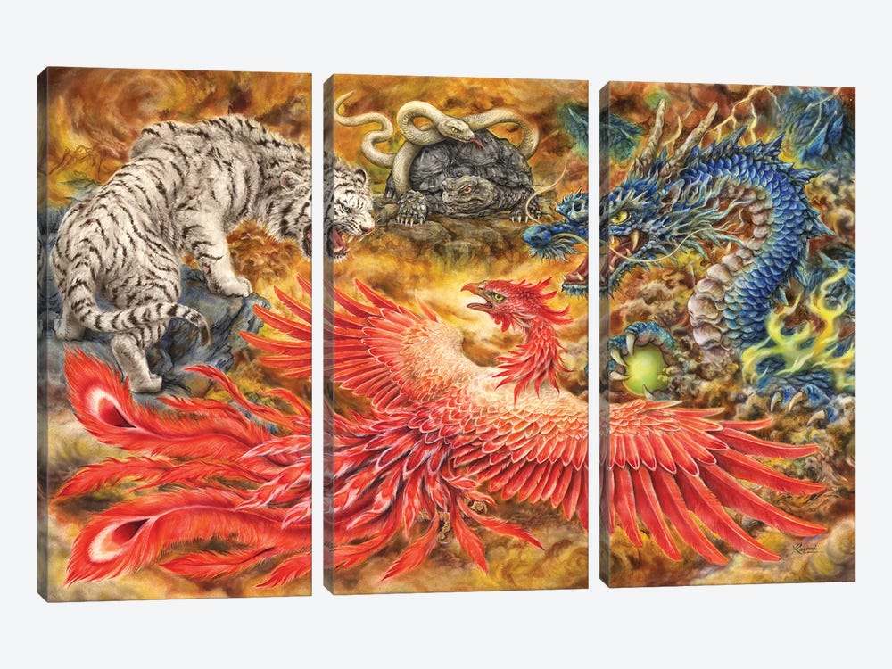 Four Heavenly Beasts by Kayomi Harai 3-piece Canvas Art