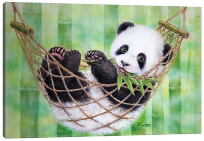 Hammock Panda Green Canvas Art Print - Kayomi Harai