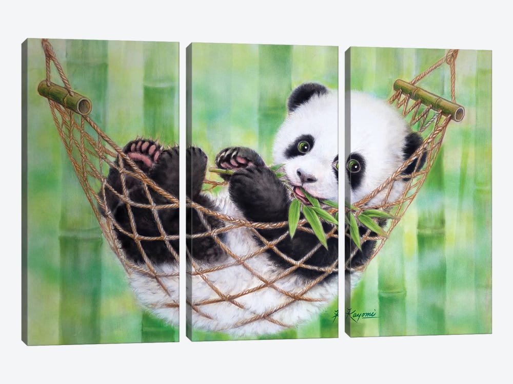 Hammock Panda Green by Kayomi Harai 3-piece Art Print