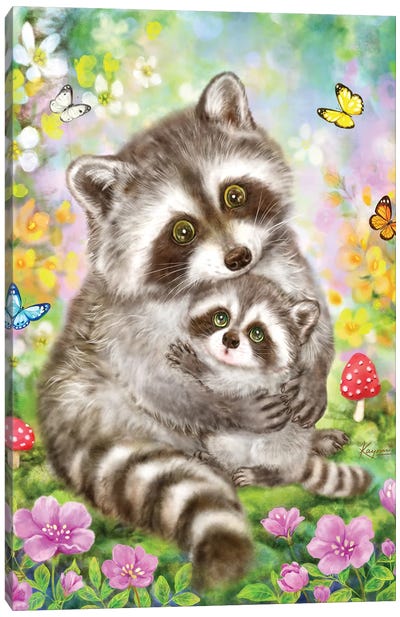 In Mommy's Arms Canvas Art Print - Raccoon Art