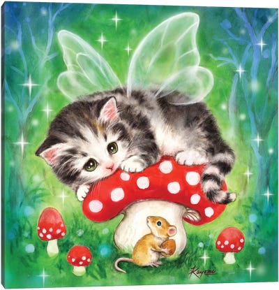 Kitten Fairy Mushroom II Canvas Art Print - Kayomi Harai