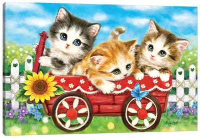 Kittens In Wagon Canvas Art Print - Kayomi Harai