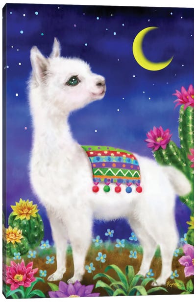 Llama In The Moonlight Canvas Art Print - Llama & Alpaca Art