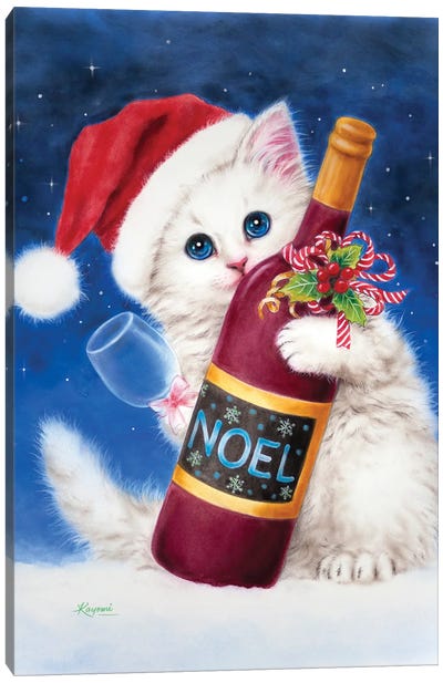 Noel Wine Canvas Art Print - Christmas Animal Art
