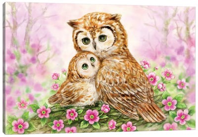 Owls Cuddle Canvas Art Print - Kayomi Harai