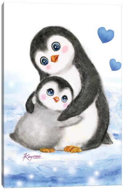 Penguins Mom And Me Hug Canvas Art Print - Kayomi Harai