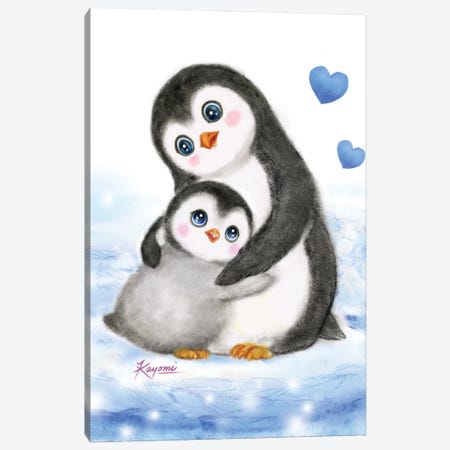 Penguins Mom And Me Hug Canvas Print #KYI273} by Kayomi Harai Canvas Wall Art