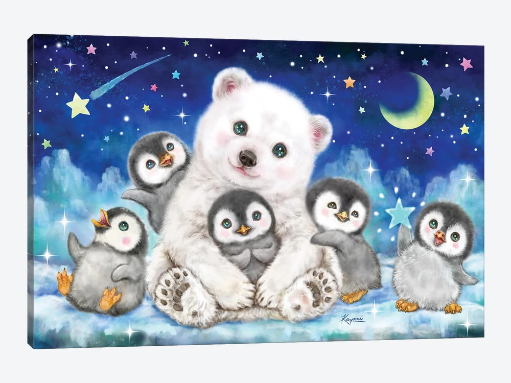 Polar Bear And Penguins by Kayomi Harai 1-piece Canvas Artwork