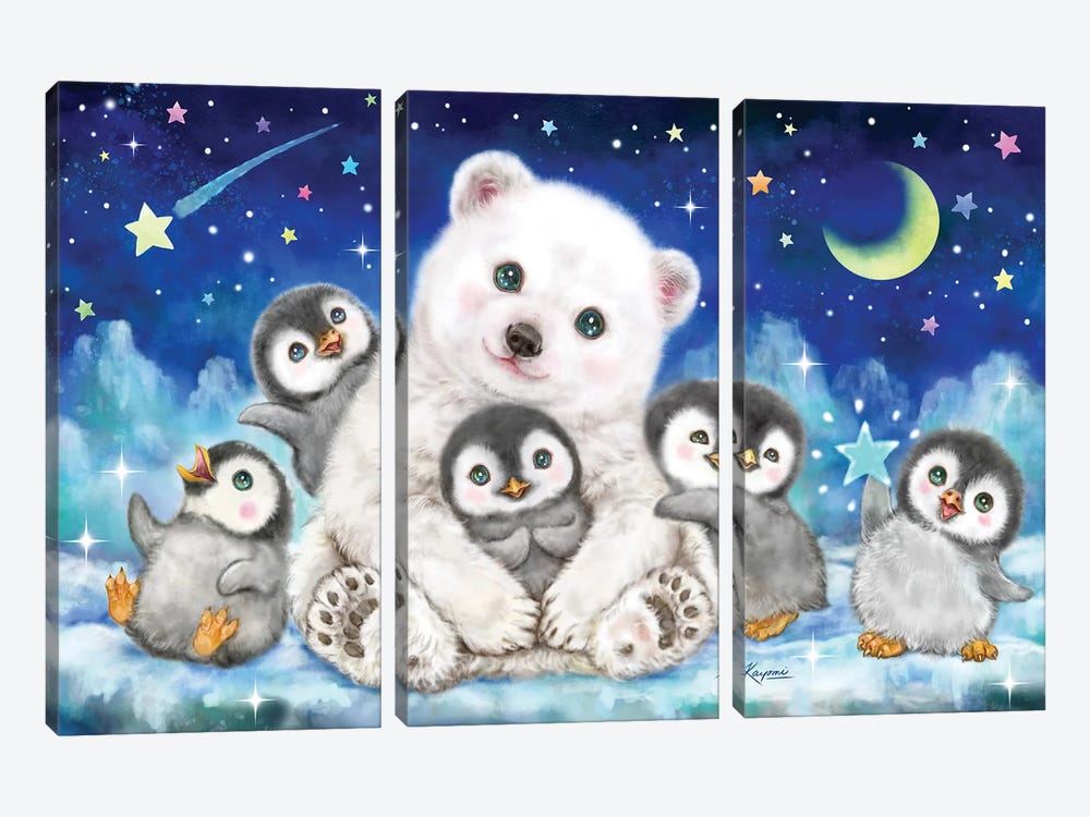 Polar Bear And Penguins by Kayomi Harai 3-piece Canvas Art