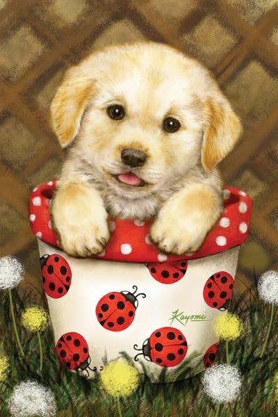 Puppy In Flowerpot by Kayomi Harai metal wall art