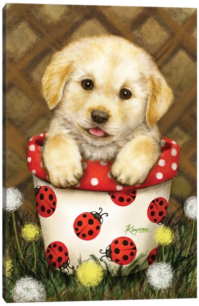 Puppy In Flowerpot Canvas Art Print - Kayomi Harai