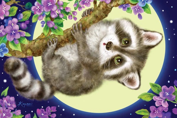 Raccoons: Raccoon In The Moonlight by Kayomi Harai