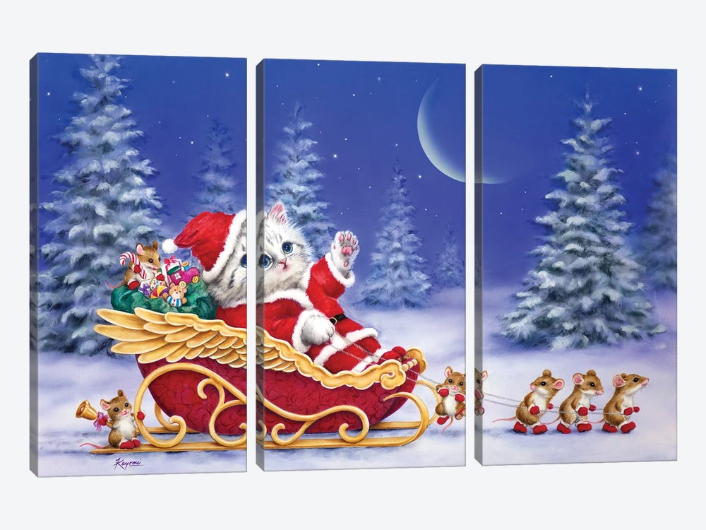 Santa And The Helpers by Kayomi Harai 3-piece Canvas Print