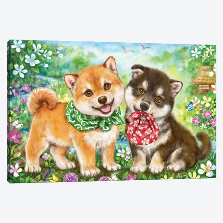 Shiba Puppies First Errand Canvas Print #KYI294} by Kayomi Harai Canvas Art Print