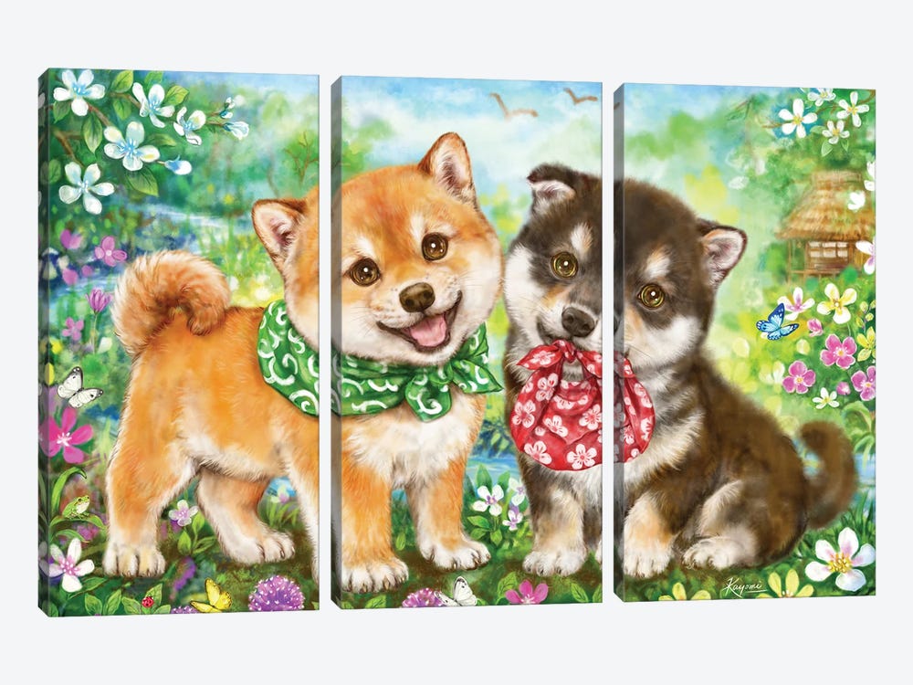 Shiba Puppies First Errand by Kayomi Harai 3-piece Canvas Art Print