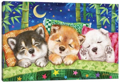 Shiba Puppies Happy Dream Canvas Art Print - Kayomi Harai