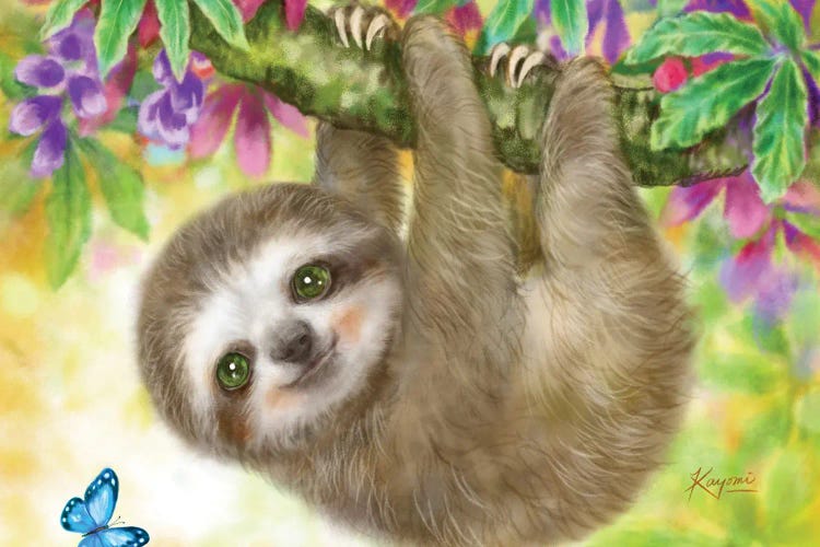 Sloth Baby Hanging From Branch