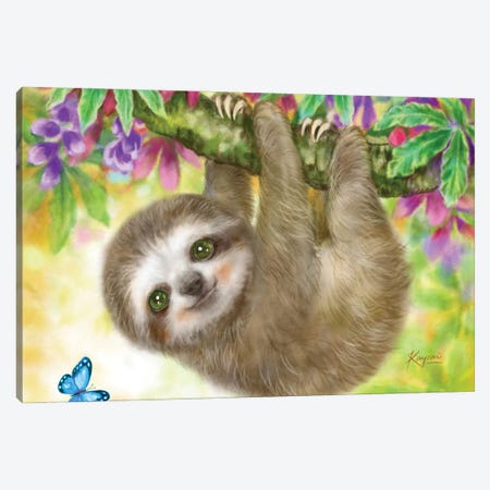 Sloth Baby Hanging From Branch Canvas Print #KYI301} by Kayomi Harai Canvas Art