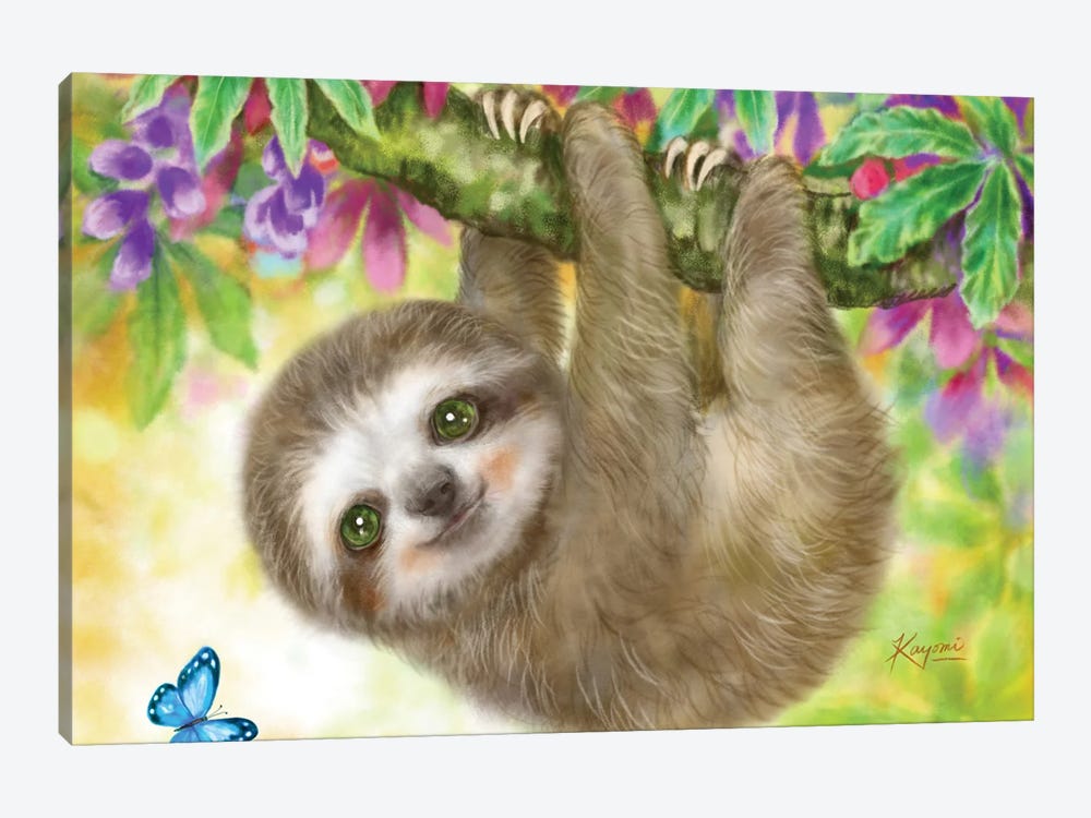Sloth Baby Hanging From Branch by Kayomi Harai 1-piece Canvas Wall Art