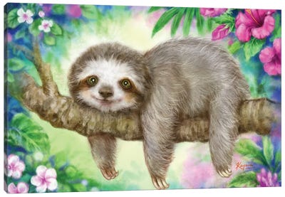 Sloth Lazy Morning Canvas Art Print - Sloth Art