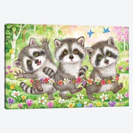 Three Raccoons Canvas Print #KYI318} by Kayomi Harai Canvas Art Print