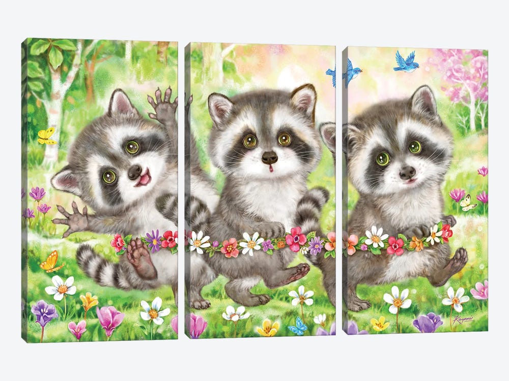 Three Raccoons by Kayomi Harai 3-piece Canvas Art