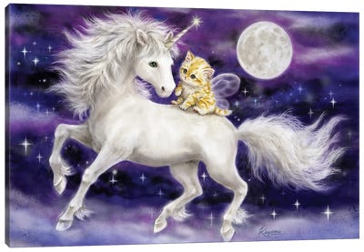 Unicorn And Kitten Canvas Art Print - Kayomi Harai