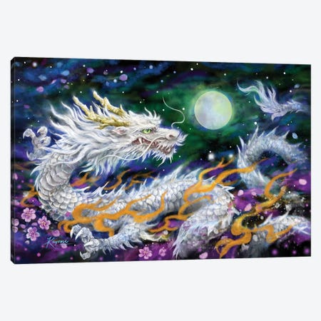 White Dragon And The Moon Canvas Print #KYI327} by Kayomi Harai Art Print