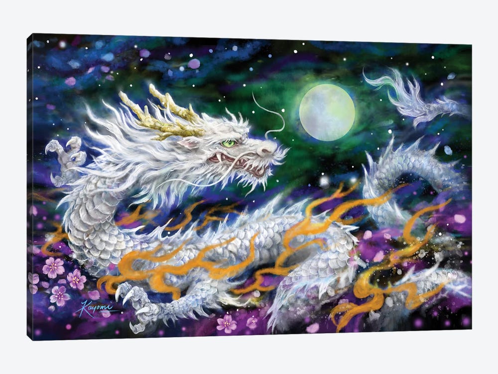 White Dragon And The Moon by Kayomi Harai 1-piece Canvas Art