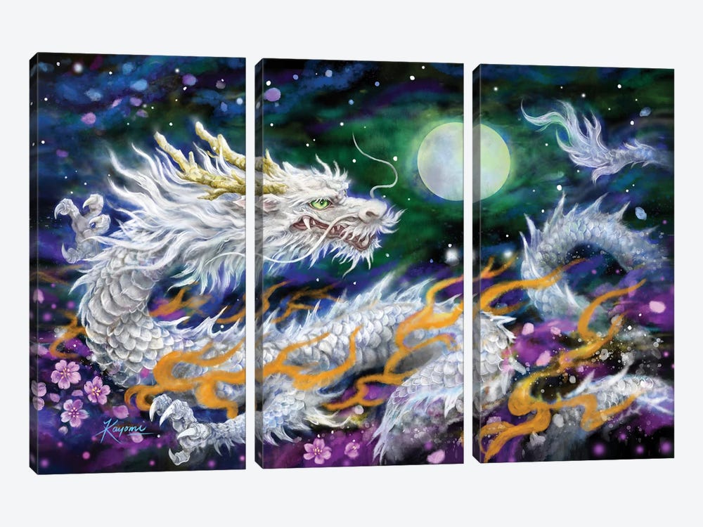 White Dragon And The Moon by Kayomi Harai 3-piece Canvas Artwork