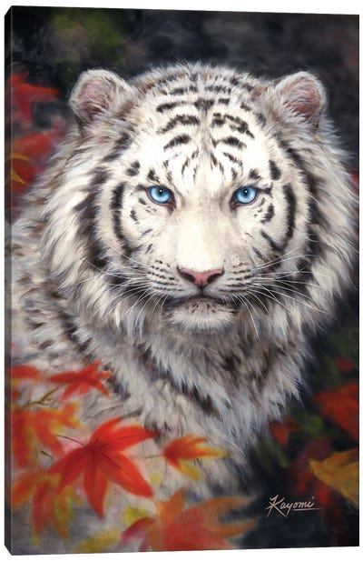 White Tiger Autumn Canvas Art Print - Kayomi Harai