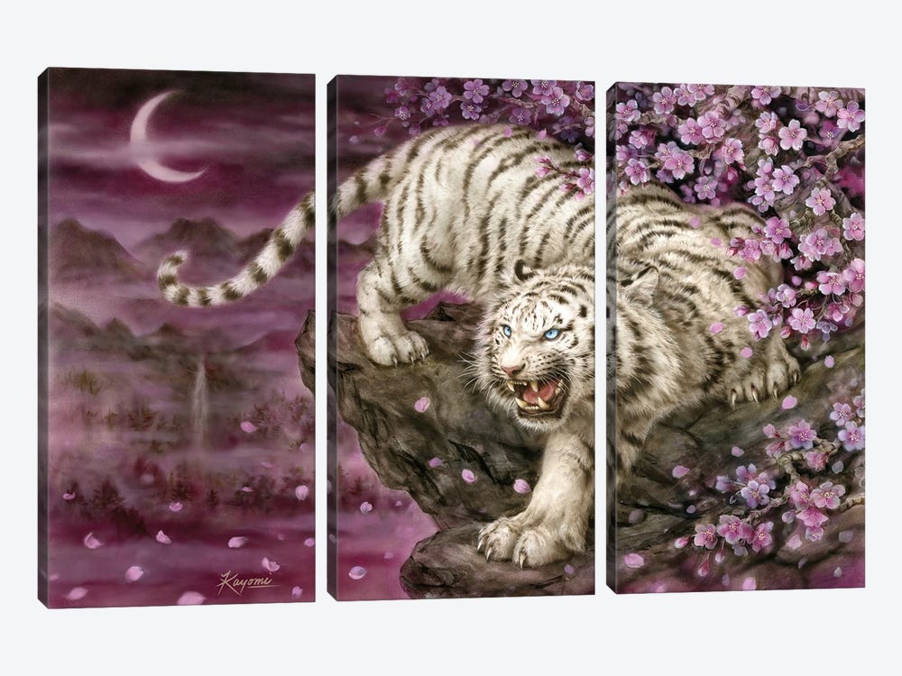 White Tiger Cherry Blossoms by Kayomi Harai 3-piece Canvas Artwork