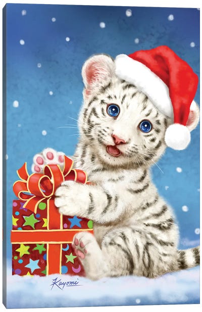 White Tiger Christmas Gift Canvas Art Print - Kayomi Harai